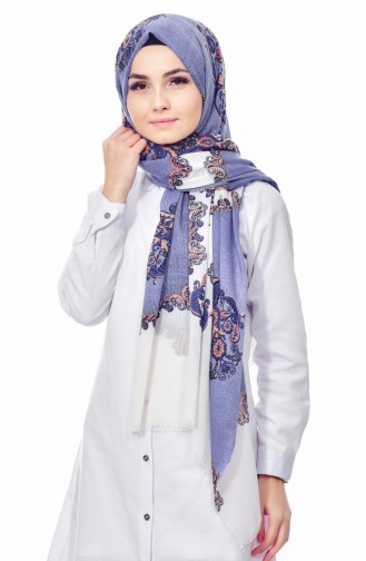 Desenli Cotton Şal 2096-12 İndigo