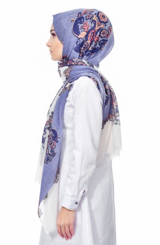 Desenli Cotton Şal 2096-12 İndigo