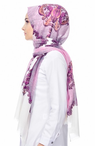 Desenli Cotton Şal 2096-10 Pembe