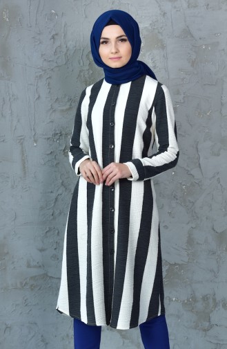 Çizgili Tunik 1051-01 Füme Beyaz