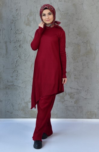 Triko Tunik Pantolon İkili Takım 19321-03 Bordo