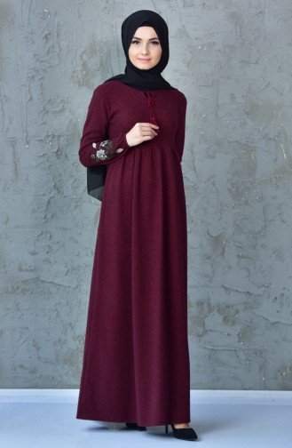 Sleeve Embroidered Dress 0285-04 Bordeaux 0285-04