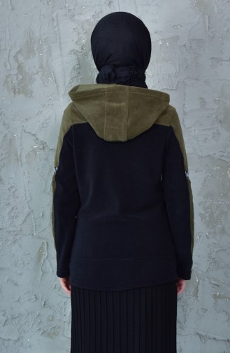 Hooded Fleece Cardigan 4122-02 Black Khaki 4122-02