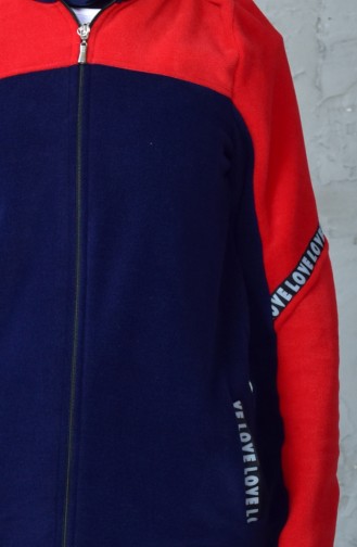 كارديجان صوف بتصميم موصول بقبعة 4122-01 لون كحلي وأحمر 4122-01