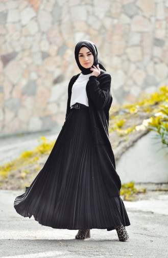 Triko Cepli Uzun Hırka 7655-03 Siyah