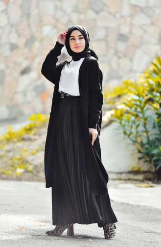 Triko Cepli Uzun Hırka 7655-03 Siyah