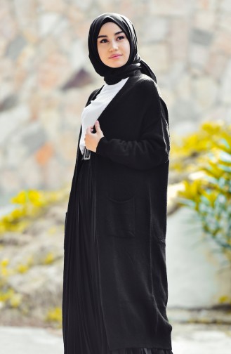 Triko Cepli Uzun Hırka 7655-03 Siyah