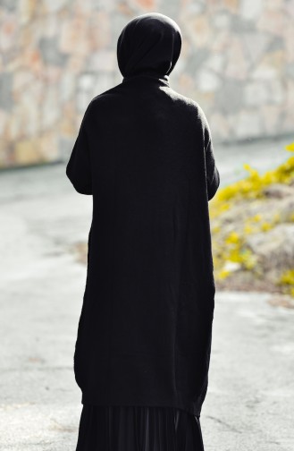Triko Cepli Uzun Hırka 7655-03 Siyah