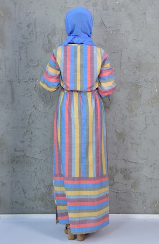Striped Belted Dress 4404-02 Orange Yellow 4404-02