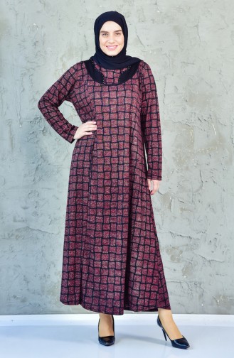 Large Size Checkered Dress 4311-01   Claret Red 4311-01