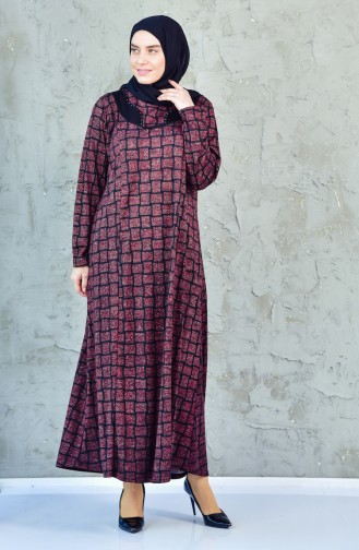 Large Size Checkered Dress 4311-01   Claret Red 4311-01