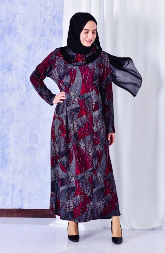 Large Size Stone Printed Jacquard Dress 4315A-02Bordeaux 4315A-02