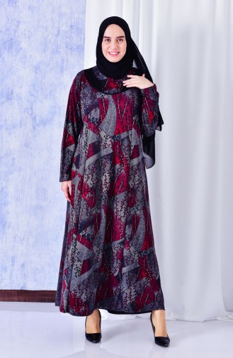 Large Size Stone Printed Jacquard Dress 4315A-02Bordeaux 4315A-02