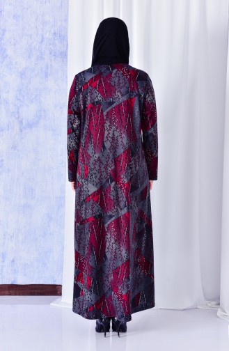 Large Size Stone Printed Jacquard Dress 4315A-02Bordeaux 4315A-02