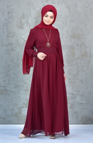 Şifon Elbise 3578-05 Bordo