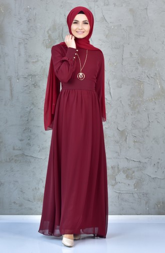 Şifon Elbise 3578-05 Bordo