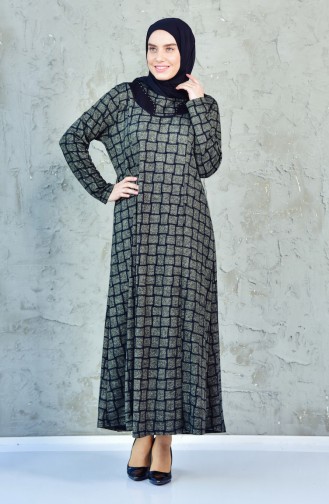 Large Size Checkered Dress 4311-05 Khaki 4311-05