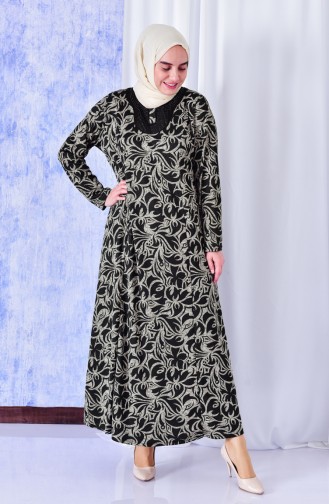 Big size Patterned Dress-02 Khaki 4845-02