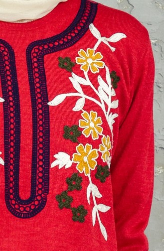 Tricot Flower Embroidered Tunic 16017-08 Red 16017-08
