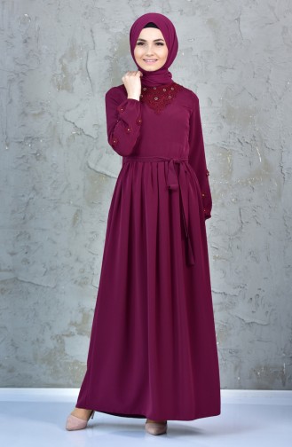 Lace Belted Dress 0894-03 Dark Plum 0894-03