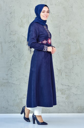 Embroidered Suede Cape 8040-02 Navy Blue 8040-02