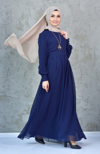 Navy Blue İslamitische Jurk 3578-01