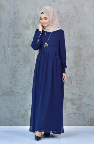 Navy Blue Hijab Dress 3578-01