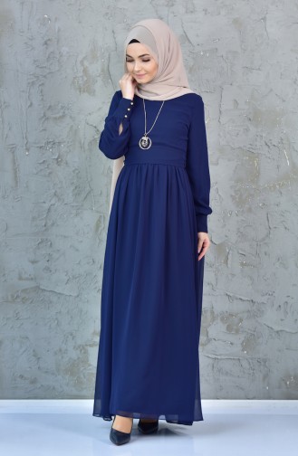 Navy Blue İslamitische Jurk 3578-01