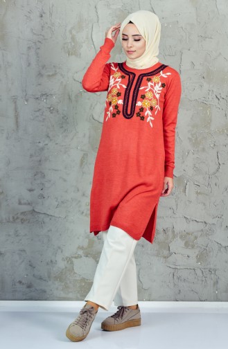 Tricot Flower Embroidered Tunic 16017-03 Coral 16017-03