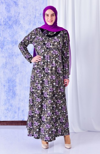 Large Size Pattern Dress 4810-01 Purple 4810-01