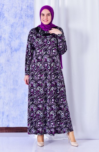 Large Size Pattern Dress 4810A-02 Purple 4810A-02