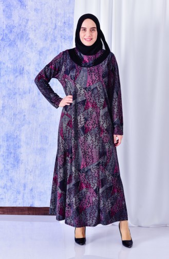 Robe Jacquard Imprimée de Pierre Grande Taille 4315A-04 Plum 4315A-04