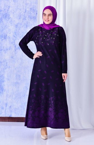 Large Size Stone Printed Jacquard Dress 4811-01 Plum 4811-01