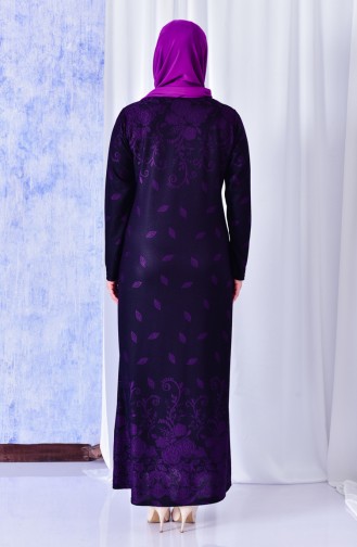 Large Size Stone Printed Jacquard Dress 4811-01 Plum 4811-01