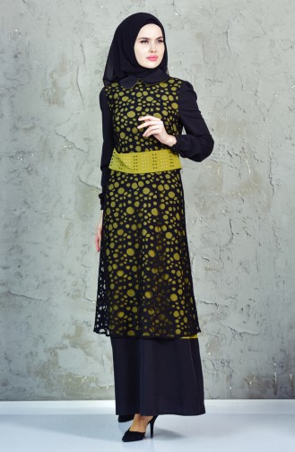 Laser Cut Belted Dress 1623868-900 Black Pistachio Green 1623868-900