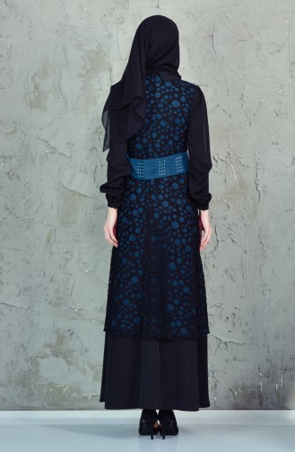 Laser Cut Belted Dress 1623868-107 Black Petrol 1623868-107