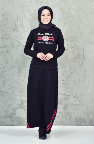 Printed Sports Blouse Skirt Binary Suit 8265-05 Black 8265-05