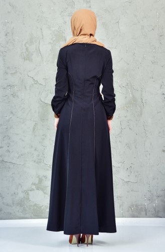 Garnili Kuşaklı Elbise 1623851-205 Siyah