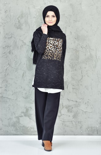 Leopard Patterned Sweatshirt 6084A-01 Black 6084A-01