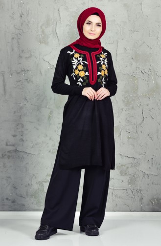 Tricot Flower Embroidered Tunic 16017-04 Black 16017-04