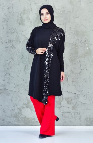 Pullu Yarasa Kol Tunik 1005-01 Siyah