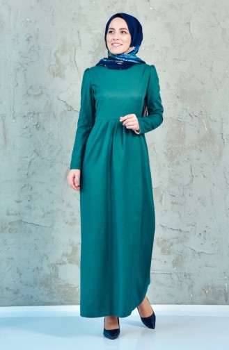 TUBANUR Pleated Detailed Dress 2985-08 Emerald Green 2985-08