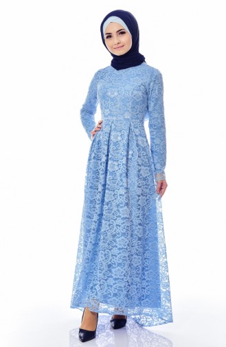 Dantel Kaplama Asimetrik Elbise 60696-07 Bebe Mavi