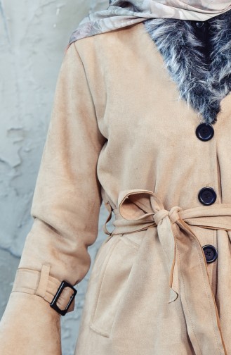 Furry Suede Trench Coat 45371-02 Beige 45371-02