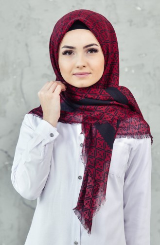 Çukur Desenli Eşarp 901385-10 Bordo Siyah