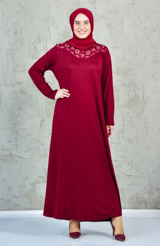 Large Size Lace Detailed Dress 4860-08 Claret Red 4860-08