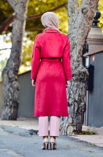 Belted Suede Trench Coat 2466-04 Fuchsia 2466-04