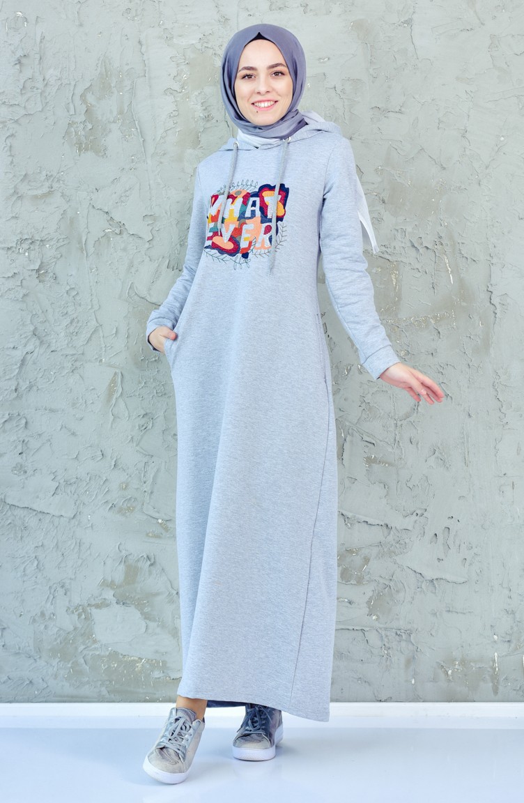 Baskılı Spor Elbise 8276-03 Gri