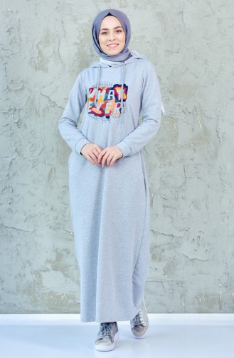 Baskılı Spor Elbise 8276-03 Gri