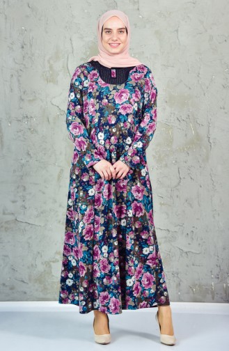 فستان بتصميم مُطبع بمقاسات كبيرة 4849-03 لون وردي باهت 4849-03